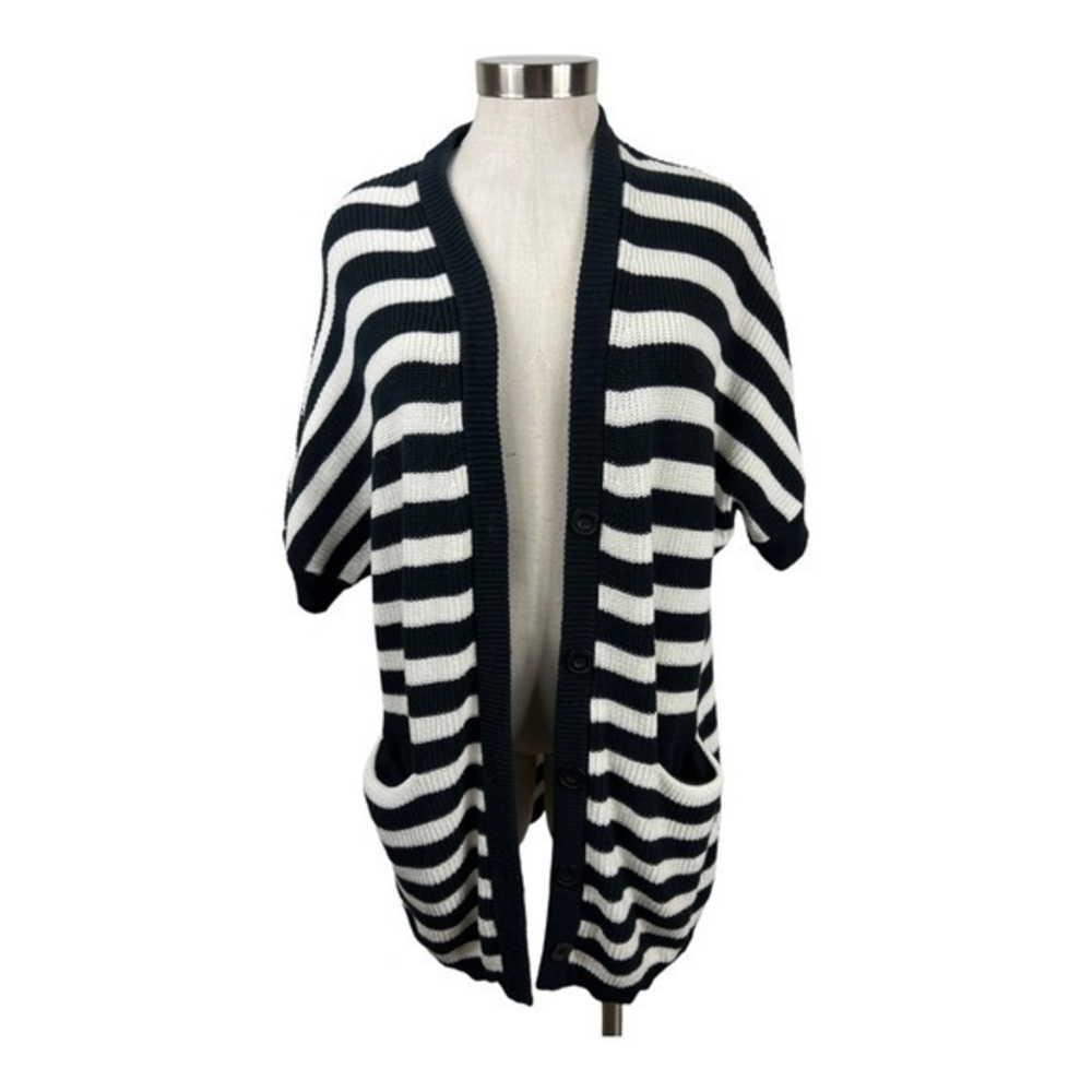 CAbi Black & White Striped Whistle Cardigan Sweater Size Small